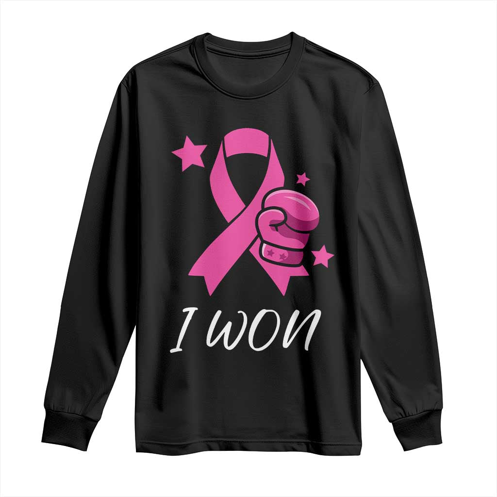 Pink Ribbon Long Sleeve Shirt I Won Breast Cancer Awareness - Print Your Wear