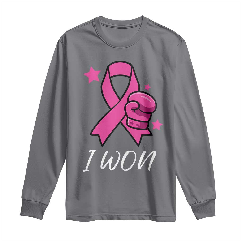 Pink Ribbon Long Sleeve Shirt I Won Breast Cancer Awareness TS10 Charcoal Print Your Wear