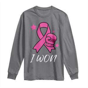 Pink Ribbon Long Sleeve Shirt I Won Breast Cancer Awareness - Print Your Wear