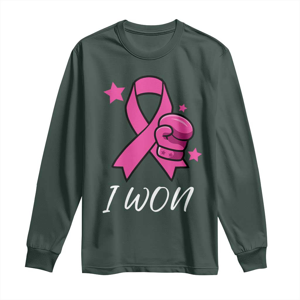 Pink Ribbon Long Sleeve Shirt I Won Breast Cancer Awareness TS10 Dark Forest Green Print Your Wear