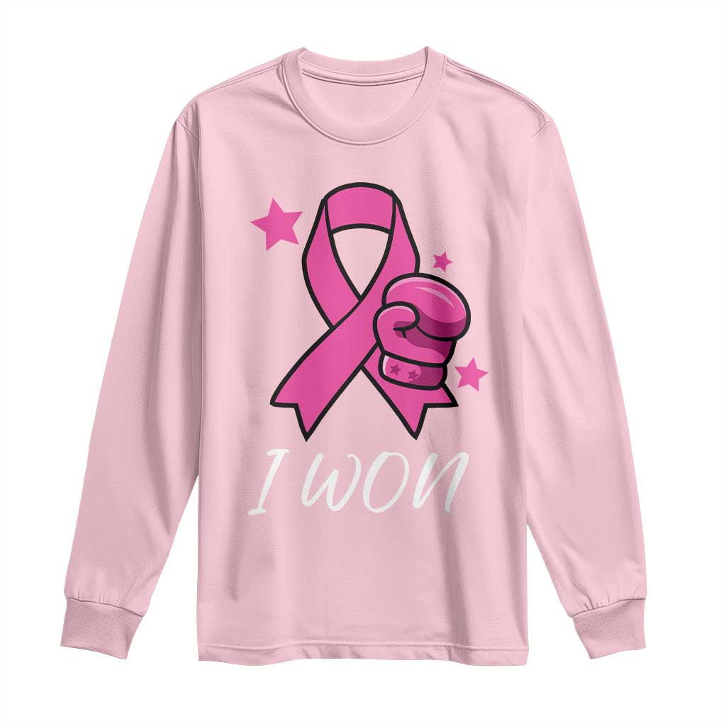 Pink Ribbon Long Sleeve Shirt I Won Breast Cancer Awareness TS10 Light Pink Print Your Wear