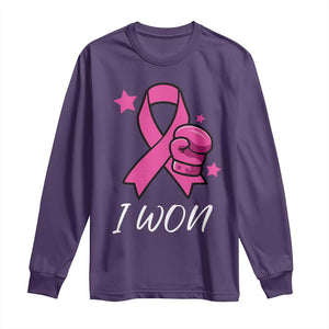 Pink Ribbon Long Sleeve Shirt I Won Breast Cancer Awareness - Print Your Wear