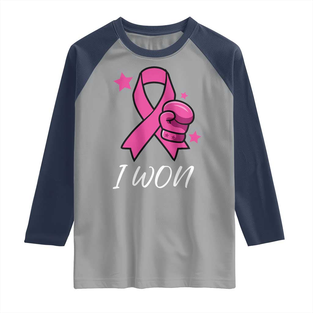 Pink Ribbon Raglan Shirt I Won Breast Cancer Awareness TS10 Sport Gray Navy Print Your Wear