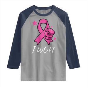 Pink Ribbon Raglan Shirt I Won Breast Cancer Awareness TS10 Sport Gray Navy Print Your Wear