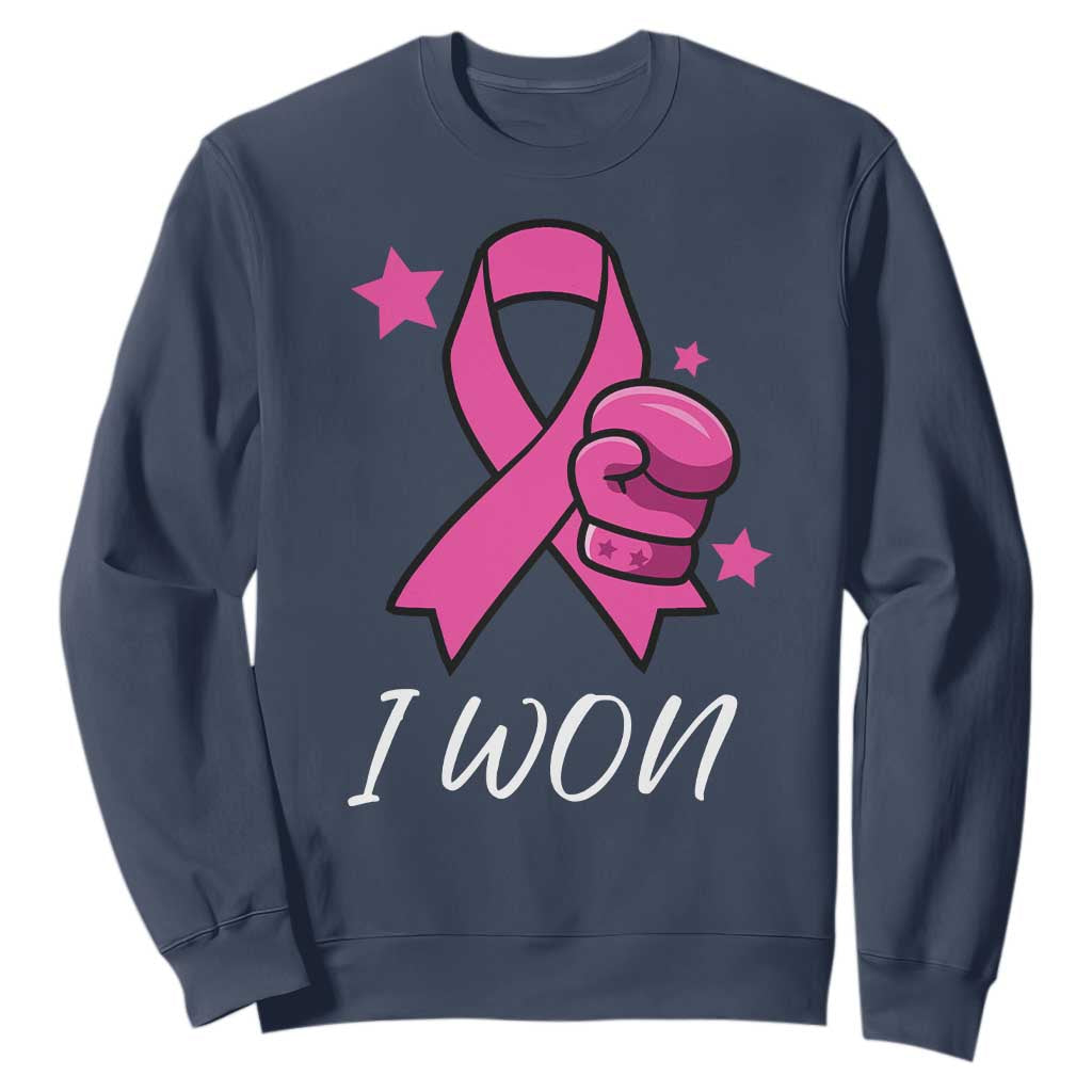 Pink Ribbon Sweatshirt I Won Breast Cancer Awareness TS10 Navy Print Your Wear