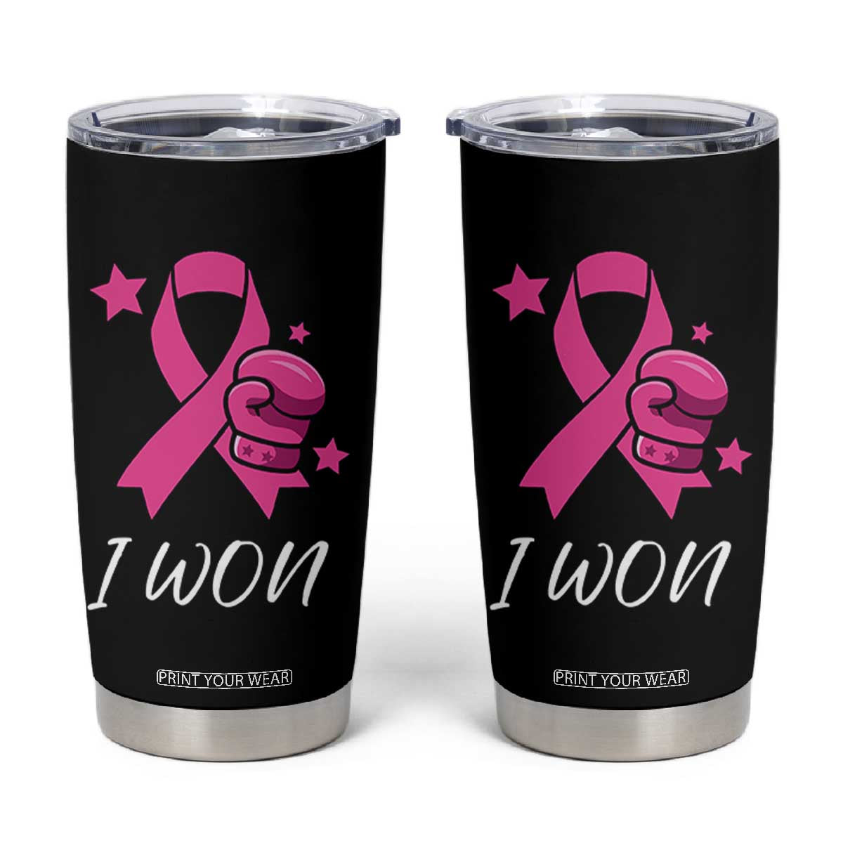 Pink Ribbon Tumbler Cup I Won Breast Cancer Awareness - Print Your Wear