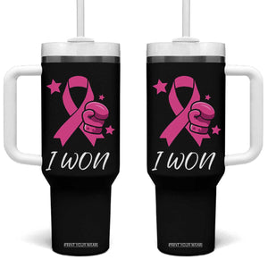 Pink Ribbon Tumbler With Handle I Won Breast Cancer Awareness TS10 One Size: 40 oz Black Print Your Wear
