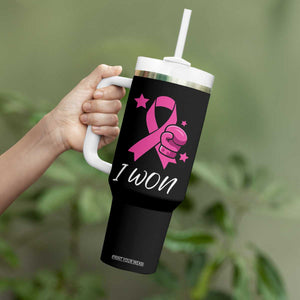 Pink Ribbon Tumbler With Handle I Won Breast Cancer Awareness TS10 Print Your Wear