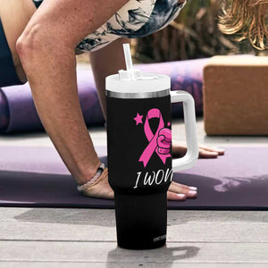 Pink Ribbon Tumbler With Handle I Won Breast Cancer Awareness TS10 Print Your Wear