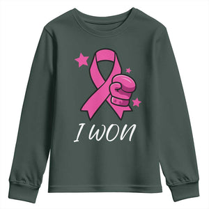 Pink Ribbon Youth Sweatshirt I Won Breast Cancer Awareness TS10 Dark Forest Green Print Your Wear