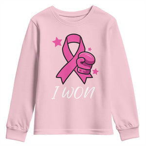 Pink Ribbon Youth Sweatshirt I Won Breast Cancer Awareness TS10 Light Pink Print Your Wear