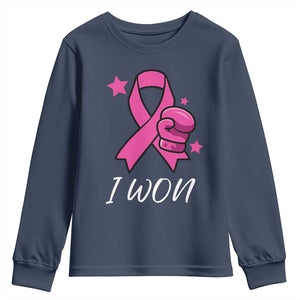 Pink Ribbon Youth Sweatshirt I Won Breast Cancer Awareness TS10 Navy Print Your Wear