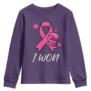 Pink Ribbon Youth Sweatshirt I Won Breast Cancer Awareness TS10 Purple Print Your Wear