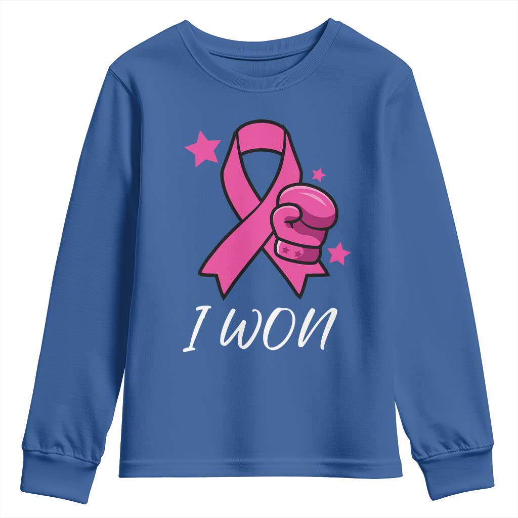 Pink Ribbon Youth Sweatshirt I Won Breast Cancer Awareness TS10 Royal Blue Print Your Wear