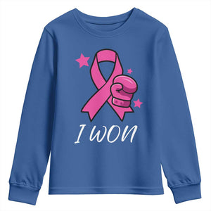 Pink Ribbon Youth Sweatshirt I Won Breast Cancer Awareness TS10 Royal Blue Print Your Wear