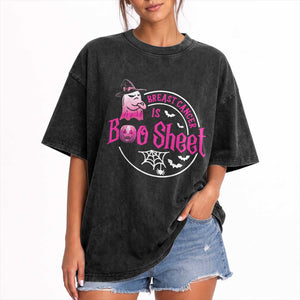 Breast Cancer Is Boo Sheet Washed Cotton T-Shirt October Ghost Pink Ribbon
