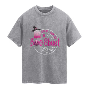 Breast Cancer Is Boo Sheet Washed Cotton T-Shirt October Ghost Pink Ribbon