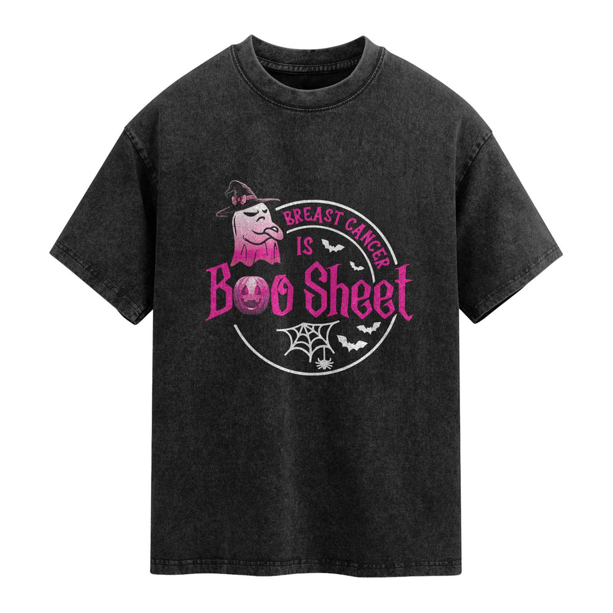 Breast Cancer Is Boo Sheet Washed Cotton T-Shirt October Ghost Pink Ribbon