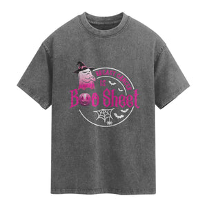 Breast Cancer Is Boo Sheet Washed Cotton T-Shirt October Ghost Pink Ribbon