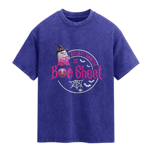 Breast Cancer Is Boo Sheet Washed Cotton T-Shirt October Ghost Pink Ribbon