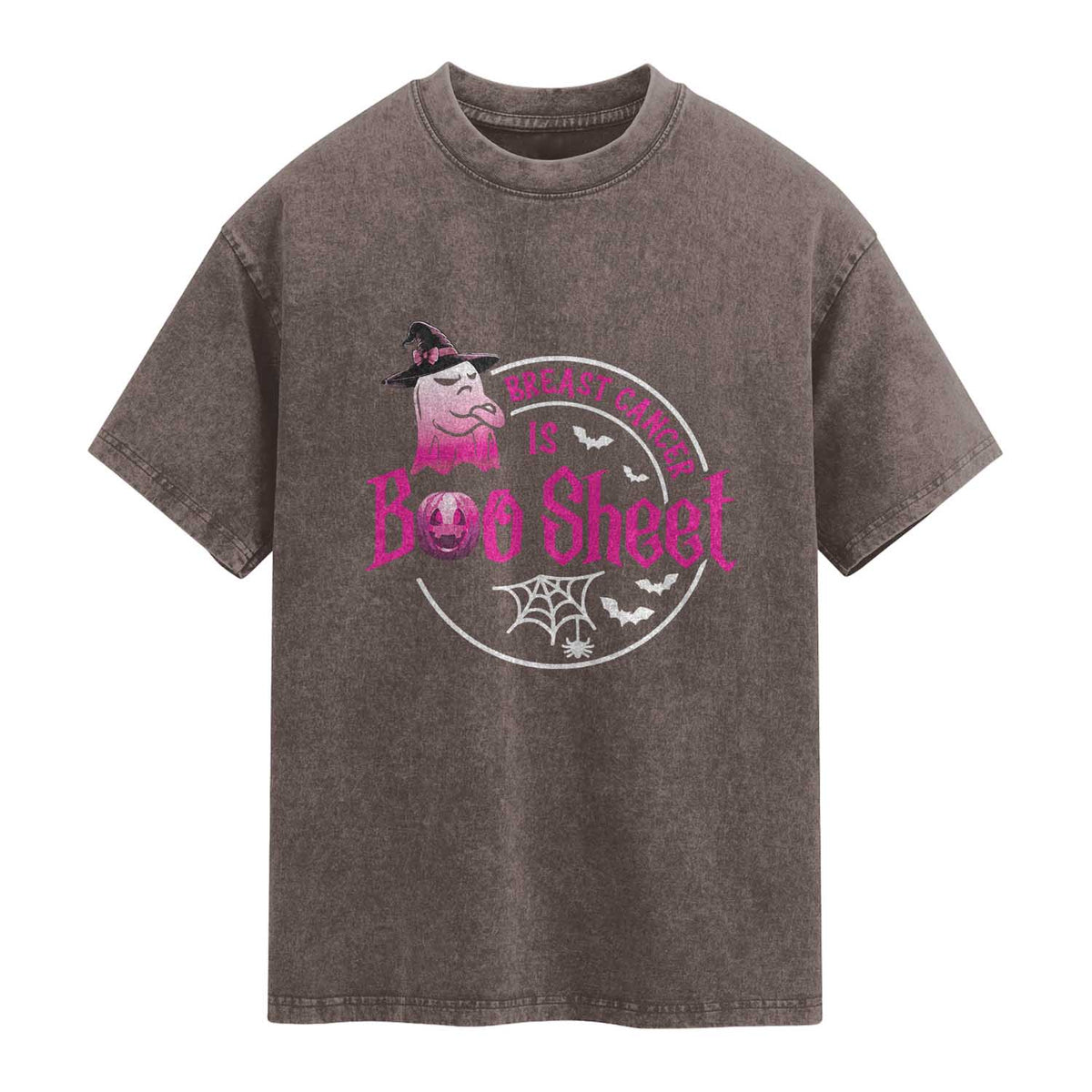 Breast Cancer Is Boo Sheet Washed Cotton T-Shirt October Ghost Pink Ribbon