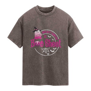 Breast Cancer Is Boo Sheet Washed Cotton T-Shirt October Ghost Pink Ribbon