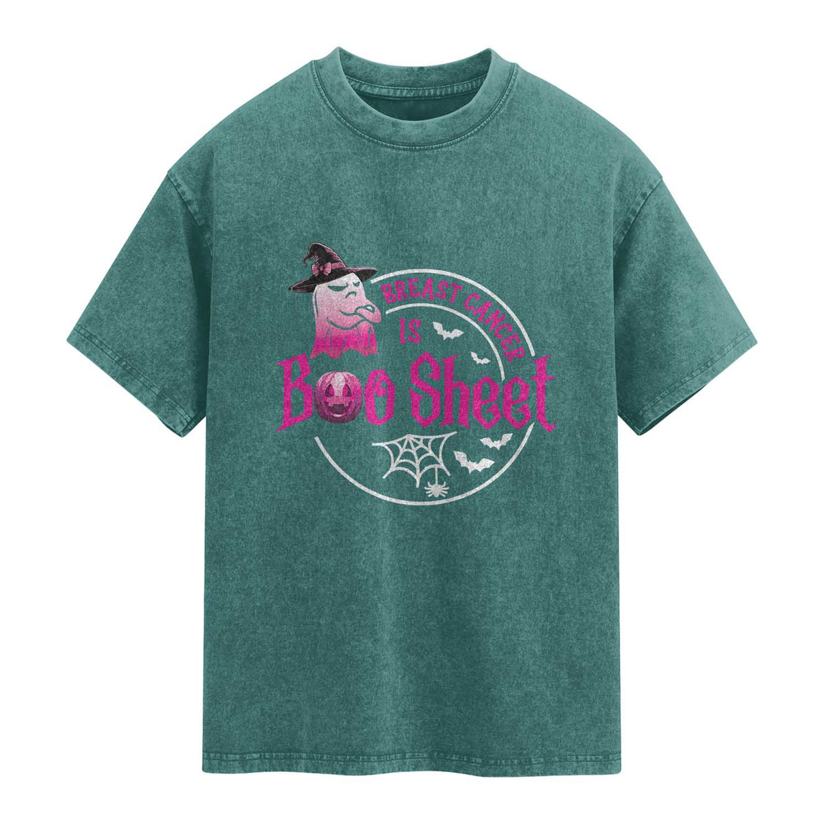 Breast Cancer Is Boo Sheet Washed Cotton T-Shirt October Ghost Pink Ribbon