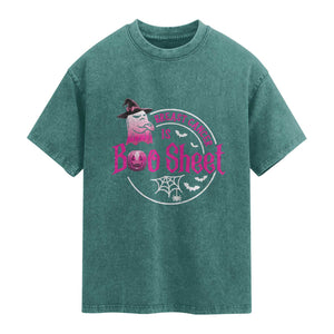 Breast Cancer Is Boo Sheet Washed Cotton T-Shirt October Ghost Pink Ribbon