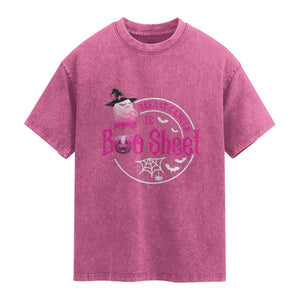 Breast Cancer Is Boo Sheet Washed Cotton T-Shirt October Ghost Pink Ribbon