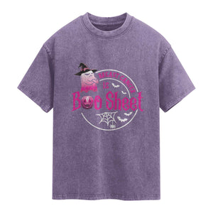 Breast Cancer Is Boo Sheet Washed Cotton T-Shirt October Ghost Pink Ribbon