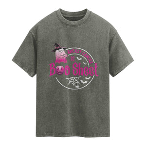 Breast Cancer Is Boo Sheet Washed Cotton T-Shirt October Ghost Pink Ribbon