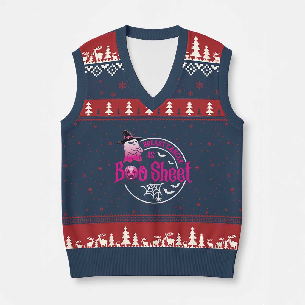 Breast Cancer Is Boo Sheet V-Neck Knit Sweater Vest October Ghost Pink Ribbon TS10 Navy Red Print Your Wear