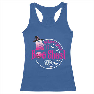 Breast Cancer Is Boo Sheet Racerback Tank Top October Ghost Pink Ribbon - Print Your Wear
