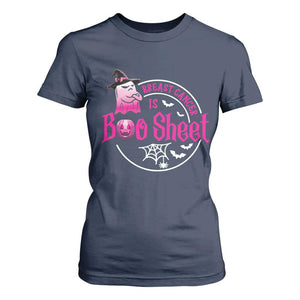 Breast Cancer Is Boo Sheet T Shirt For Women October Ghost Pink Ribbon TS10 Navy Print Your Wear