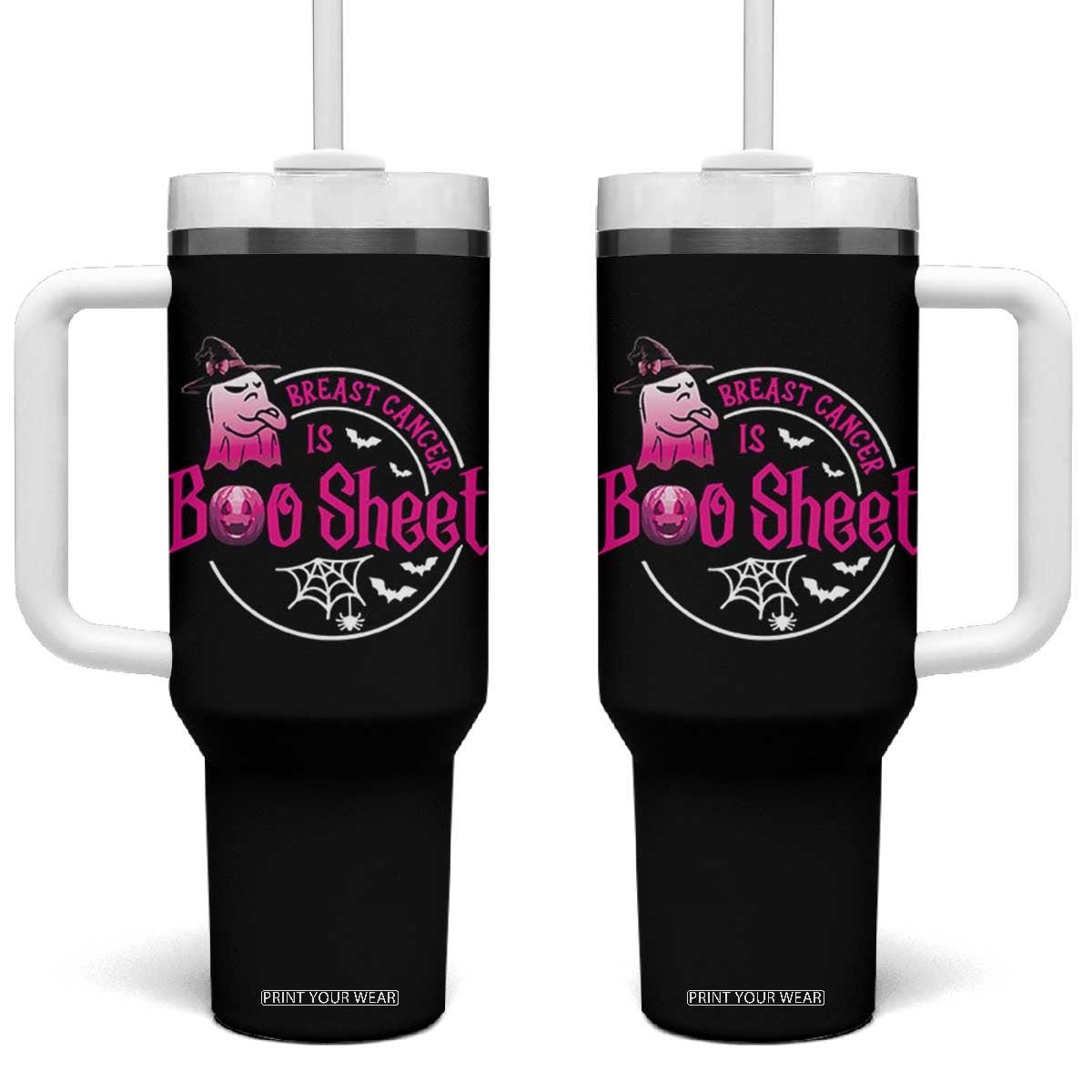 Breast Cancer Is Boo Sheet Tumbler With Handle October Ghost Pink Ribbon TS10 One Size: 40 oz Black Print Your Wear