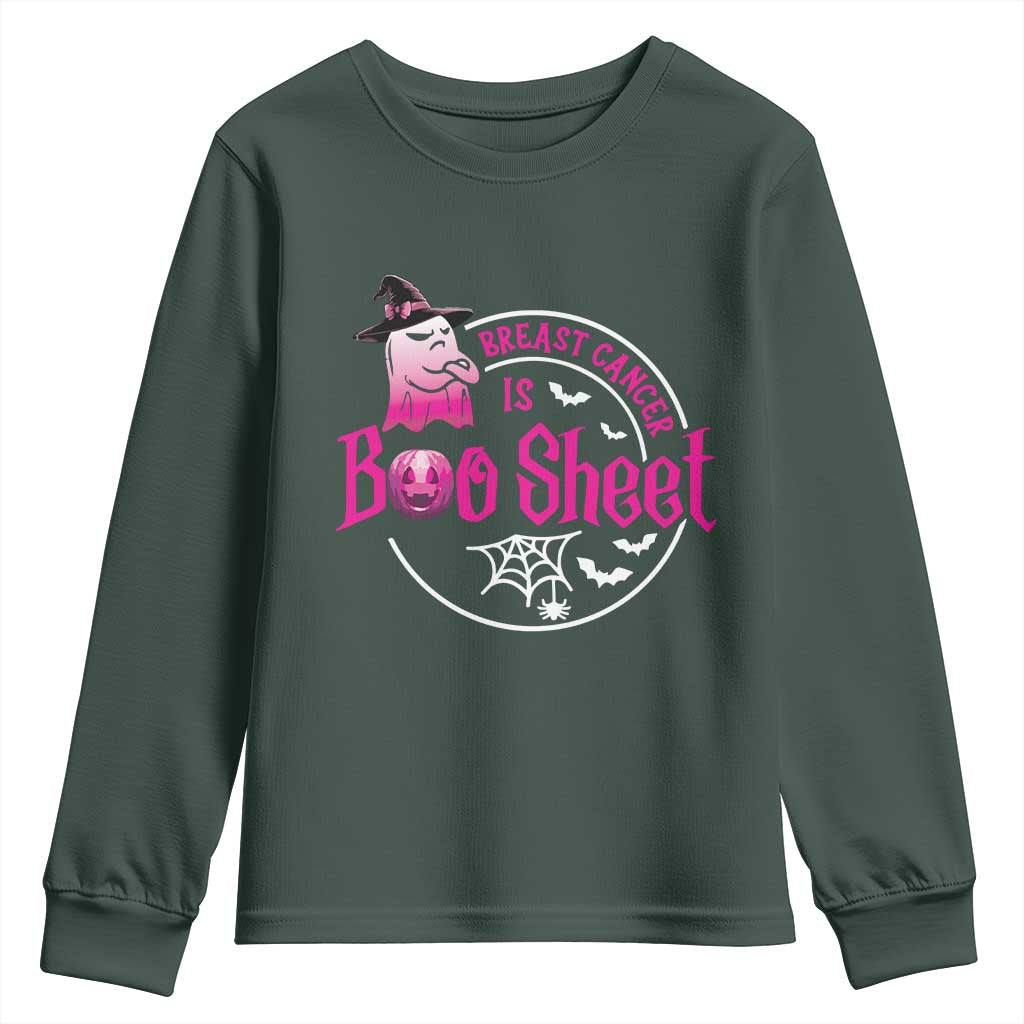 Breast Cancer Is Boo Sheet Youth Sweatshirt October Ghost Pink Ribbon TS10 Dark Forest Green Print Your Wear