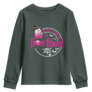 Breast Cancer Is Boo Sheet Youth Sweatshirt October Ghost Pink Ribbon TS10 Dark Forest Green Print Your Wear