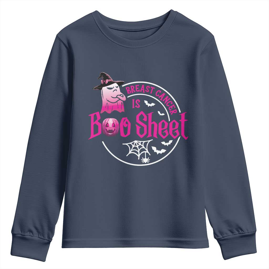 Breast Cancer Is Boo Sheet Youth Sweatshirt October Ghost Pink Ribbon TS10 Navy Print Your Wear