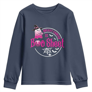 Breast Cancer Is Boo Sheet Youth Sweatshirt October Ghost Pink Ribbon TS10 Navy Print Your Wear