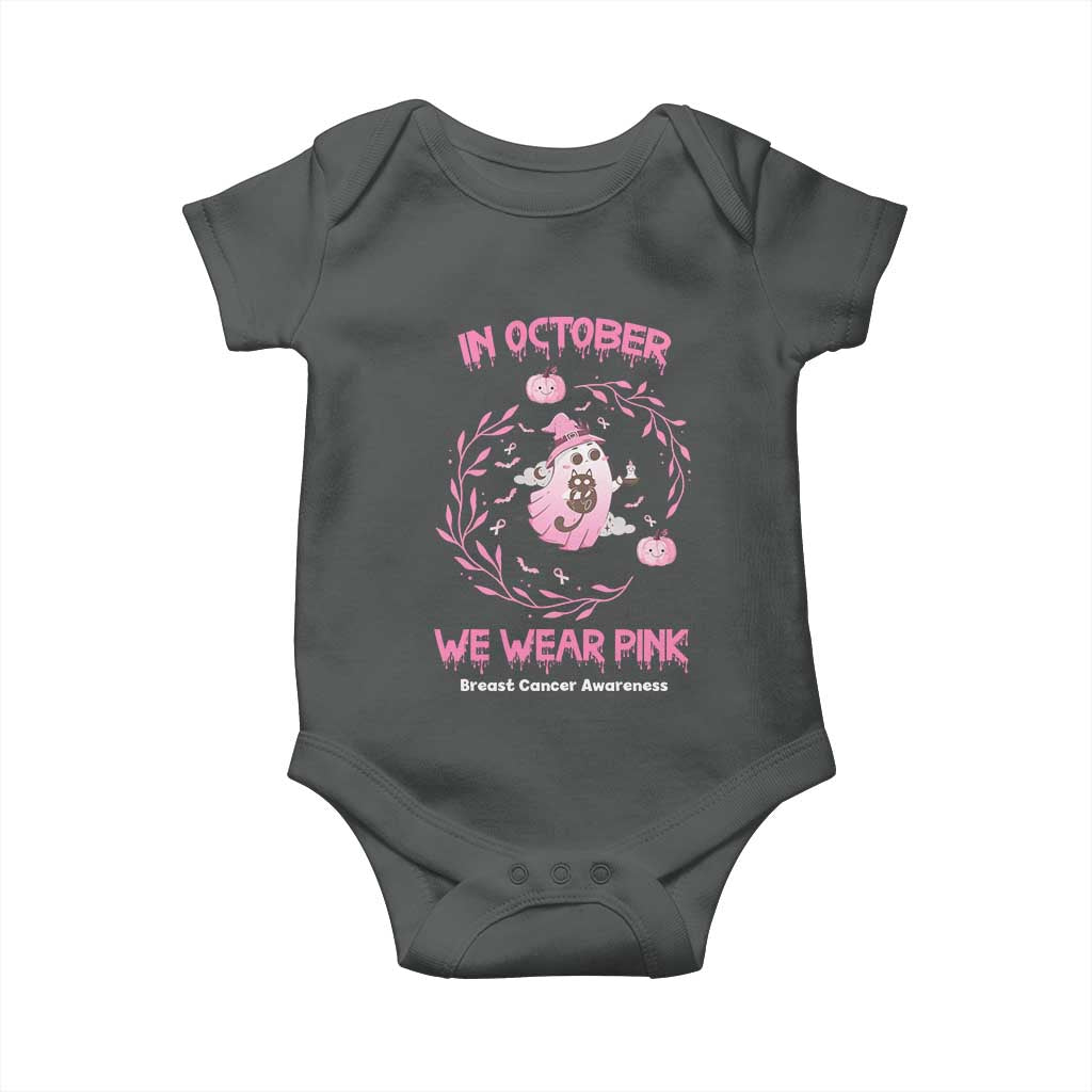 Breast Cancer Halloween Baby Onesie In October Ghost Wear Pink Black Cat TS10 Dark Heather Print Your Wear
