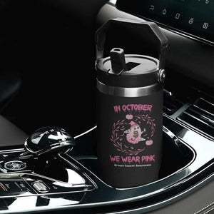 Breast Cancer Halloween Flip Straw Tumbler In October Ghost Wear Pink Black Cat TS10 Print Your Wear