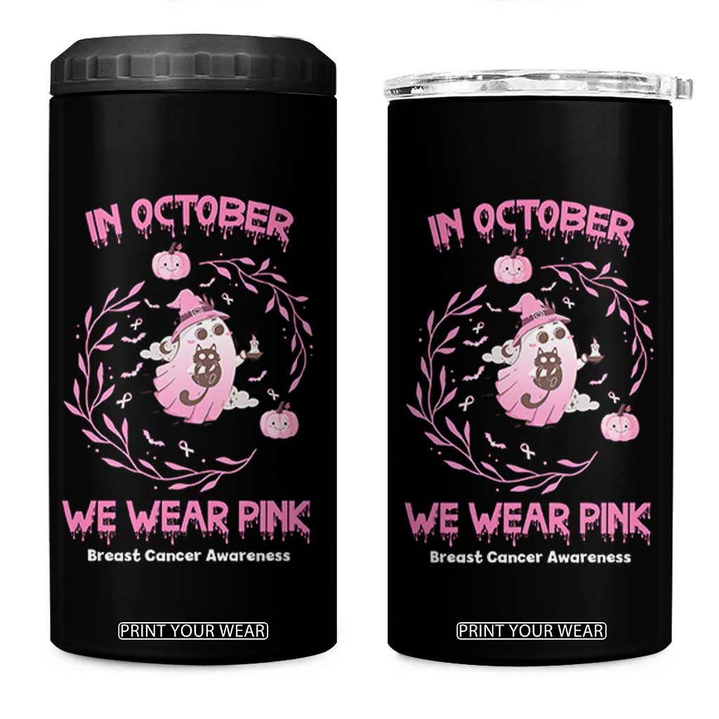 Breast Cancer Halloween 4 in 1 Can Cooler Tumbler In October Ghost Wear Pink Black Cat TS10 One Size: 16 oz Black Print Your Wear