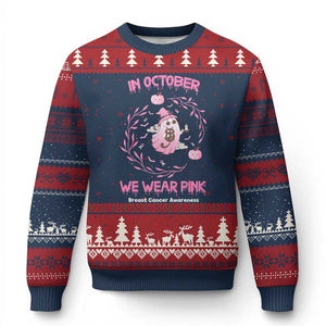 Breast Cancer Halloween Ugly Christmas Sweater In October Ghost Wear Pink Black Cat - Print Your Wear