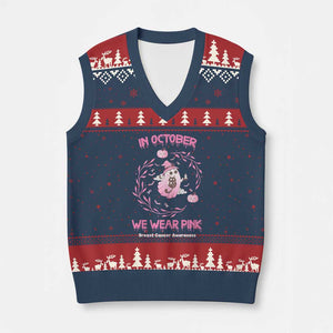 Breast Cancer Halloween V-Neck Knit Sweater Vest In October Ghost Wear Pink Black Cat TS10 Navy Red Print Your Wear