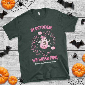 Breast Cancer Halloween T Shirt In October Ghost Wear Pink Black Cat TS10 Dark Forest Green Print Your Wear