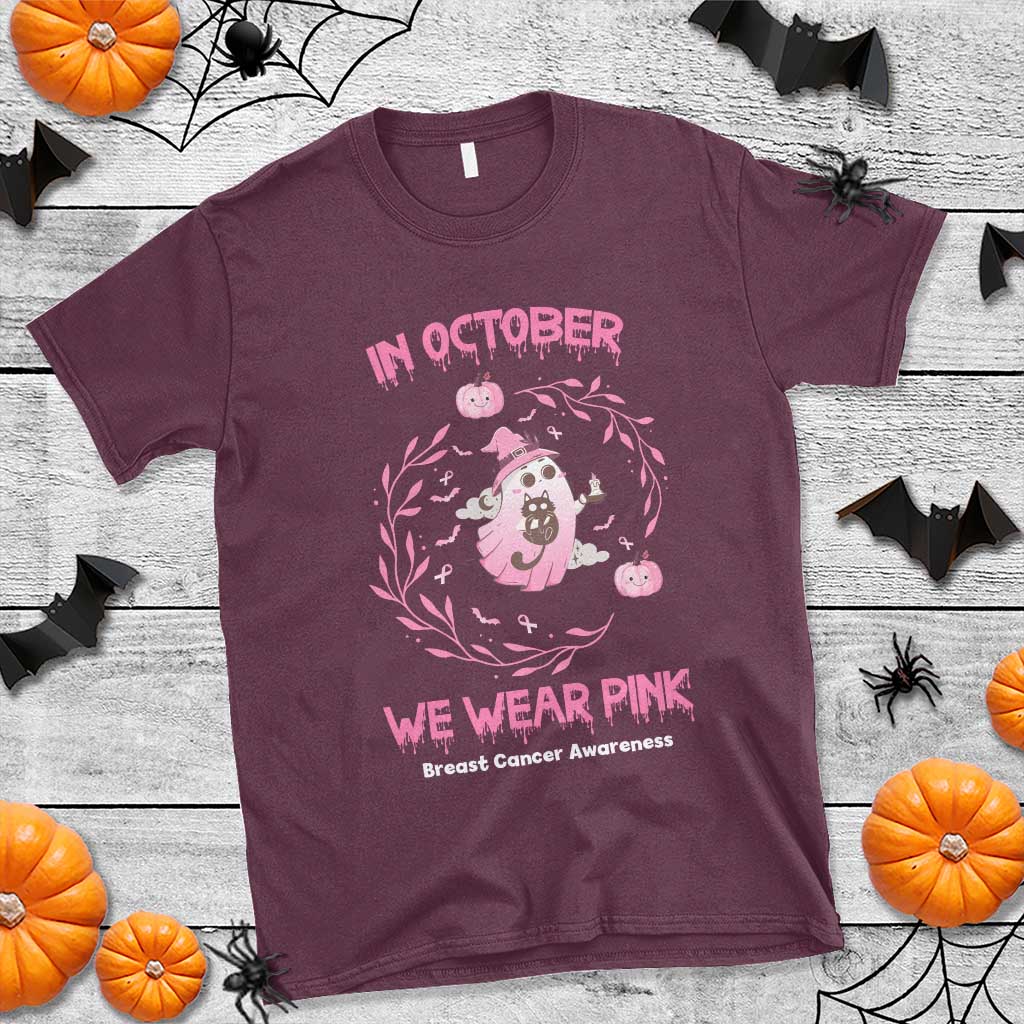 Breast Cancer Halloween T Shirt In October Ghost Wear Pink Black Cat TS10 Maroon Print Your Wear