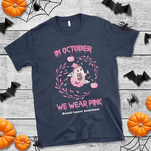 Breast Cancer Halloween T Shirt In October Ghost Wear Pink Black Cat TS10 Navy Print Your Wear