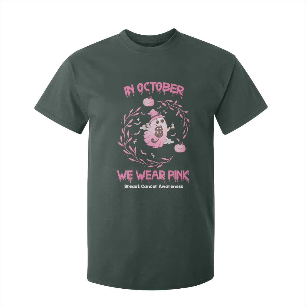 Breast Cancer Halloween T Shirt For Kid In October Ghost Wear Pink Black Cat TS10 Dark Forest Green Print Your Wear