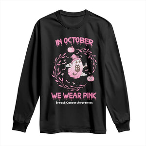 Breast Cancer Halloween Long Sleeve Shirt In October Ghost Wear Pink Black Cat - Print Your Wear