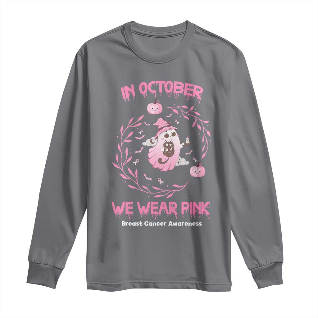 Breast Cancer Halloween Long Sleeve Shirt In October Ghost Wear Pink Black Cat TS10 Charcoal Print Your Wear